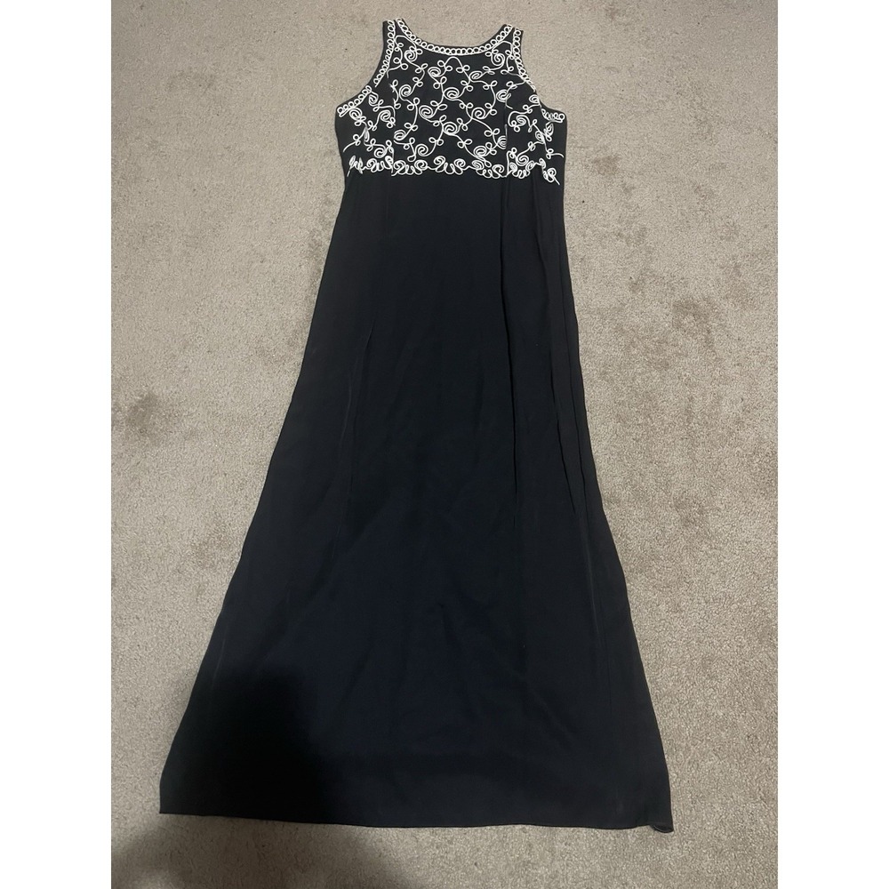 Scott McClintock VTG Black White Sleeveless Embroidered Full Length Dress 10